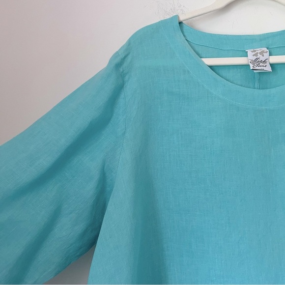 Match Point USA Aqua Women's Linen Oversized Lagenlook Top Large Pockets Summer - Picture 4 of 11